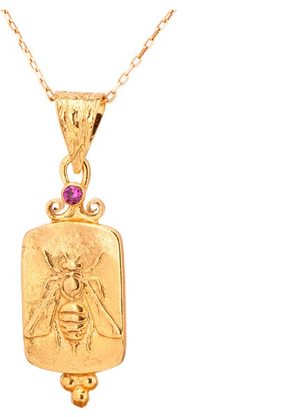 Antik Roma Parası Altın Kaplama Taşlı Bayan Gümüş Kolye