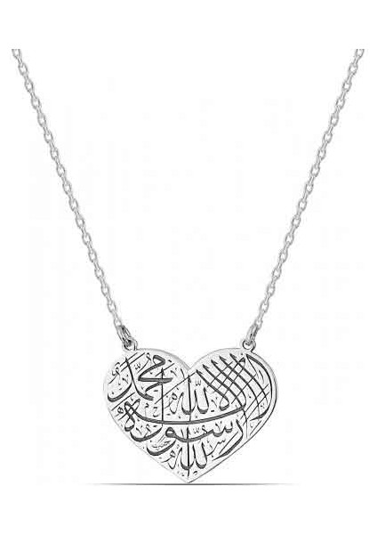 Kalpli Kelime-I Tevhid Yazılı Gümüş Kolye