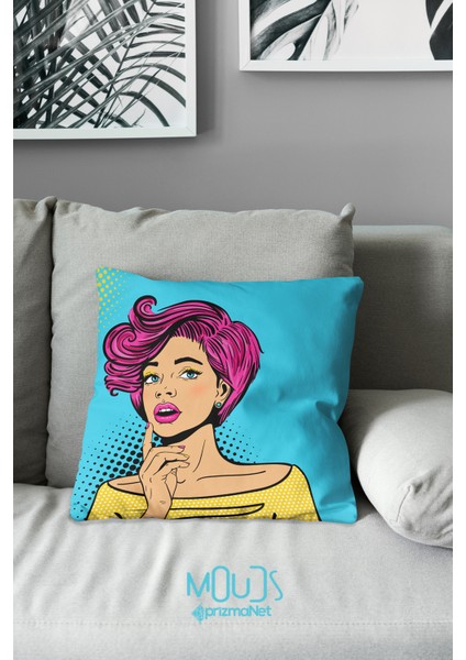 Çift Tarafı Baskılı Retro Woman Desenli Tekli Süet Kırlent Kılıfı modelleri