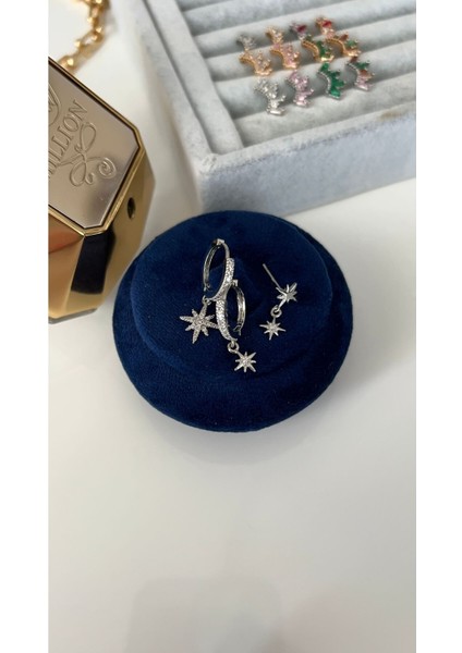Gümüş 3 Lü Kuzey Yıldızı Set Küpe