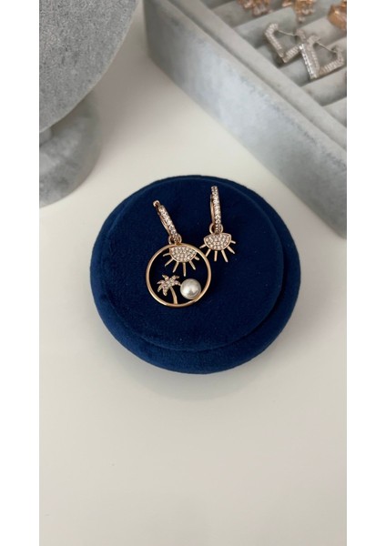 Vip Seri Gold Palmiye ve Güneş Detaylı Halka Küpe