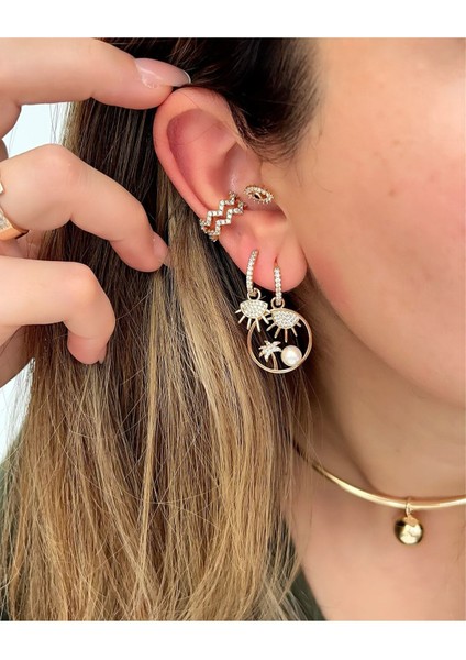 Vip Seri Gold Palmiye ve Güneş Detaylı Halka Küpe indirimleri