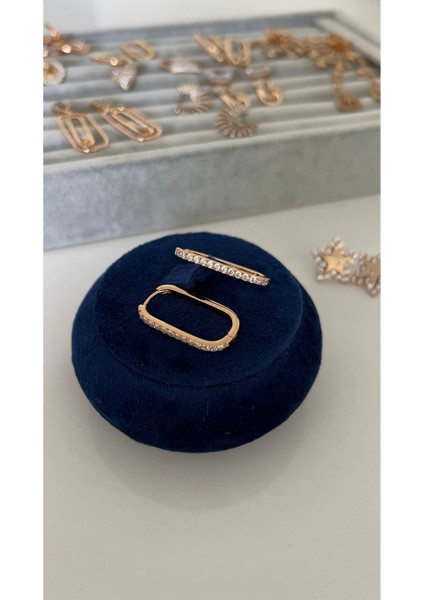 Vip Seri Gold Zirkon Taşlı Oval Küpe