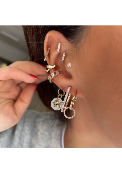 Vip Seri Gold Zirkon Taşlı Oval Küpe