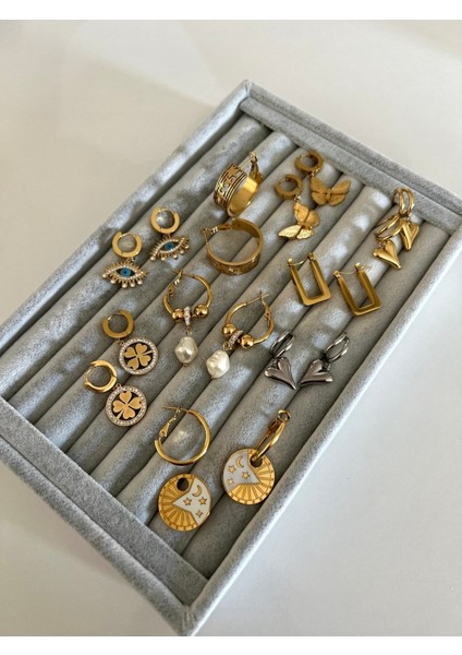 Çelik Gold Inci Detaylı Halka Küpe modelleri