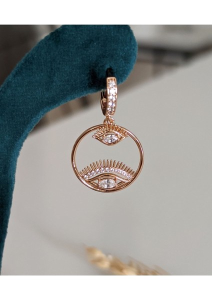 Gold Zirkon Taşlı Göz Halka Küpe