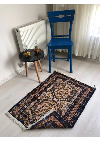 70X93 cm Hayvan Figürlü El Dokuma Yün Küçük Boy Türk Dekoratif Kilim