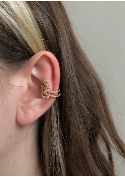 Su Perisi Takı Bijuteri Kopya - Gold Renk Yılan Earcuff