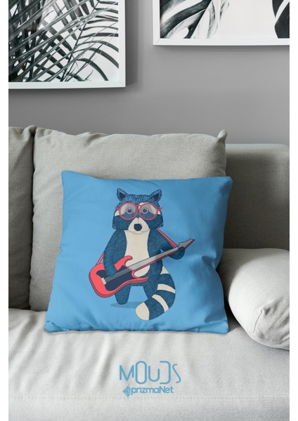 Çift Tarafı Baskılı Music Wolf Desenli Tekli Süet Kırlent Kılıfı fiyatları