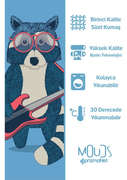 Çift Tarafı Baskılı Music Wolf Desenli Tekli Süet Kırlent Kılıfı modelleri