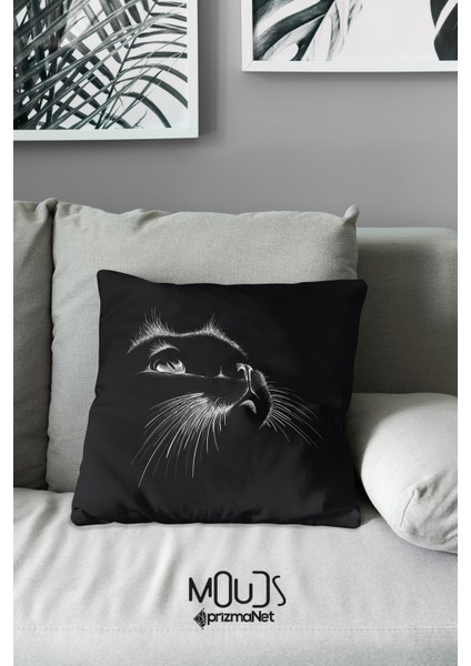 Çift Tarafı Baskılı Cat Line Desenli Tekli Süet Kırlent Kılıfı fiyatları