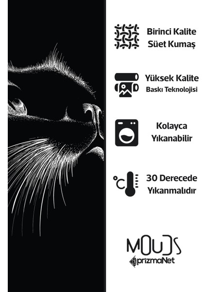 Çift Tarafı Baskılı Cat Line Desenli Tekli Süet Kırlent Kılıfı modelleri