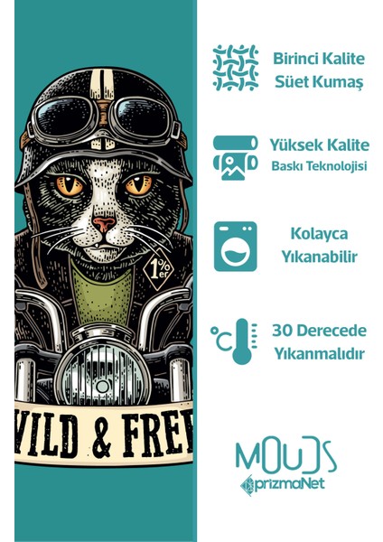 Çift Tarafı Baskılı Free Cat Desenli Tekli Süet Kırlent Kılıfı modelleri