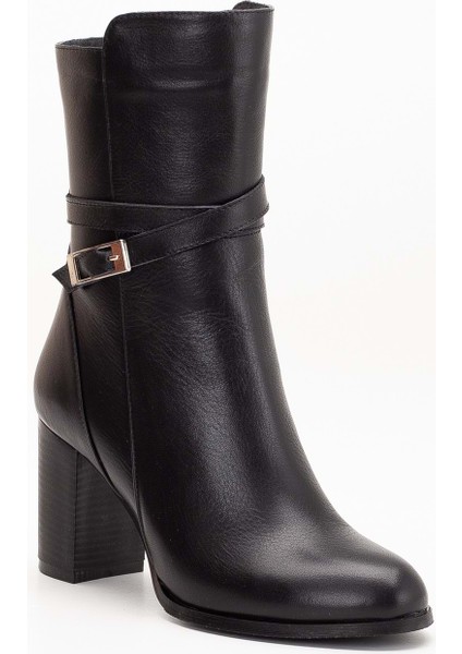 Kadın Hakiki Deri Toka Detaylı Şık Topuklu Bot - Siyah fiyatları