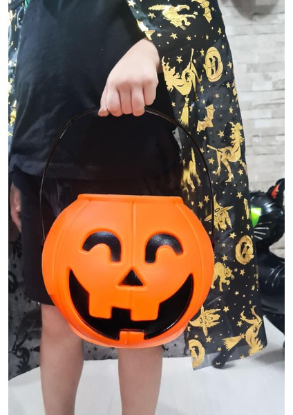 Cadılar Bayramı Şeker Kovası Büyük Boy Turuncu Kabak 18CM Halloween Şeker Kovası modelleri