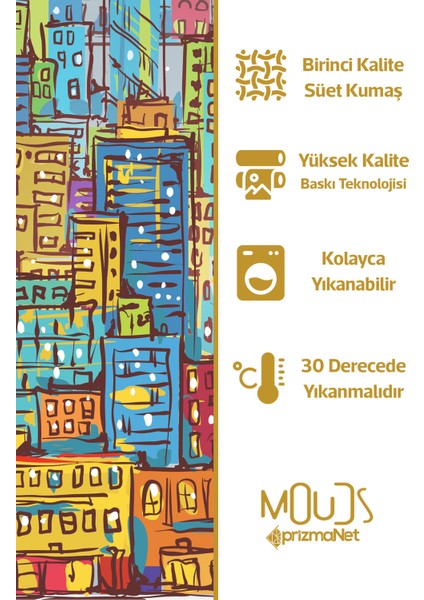 Çift Tarafı Baskılı City Art Desenli Tekli Süet Kırlent Kılıfı modelleri