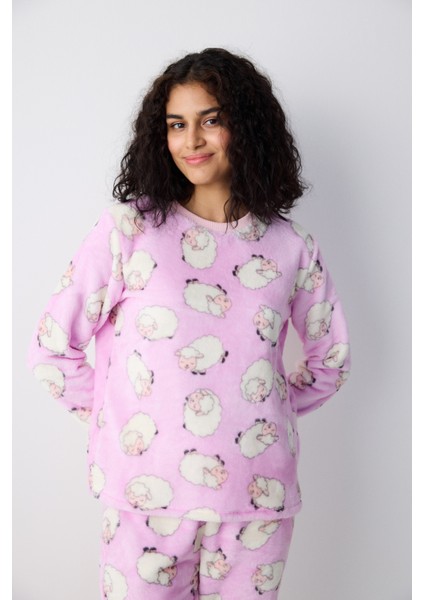 Cute Sheeps Lila Pantolon Pijama Takımı modelleri