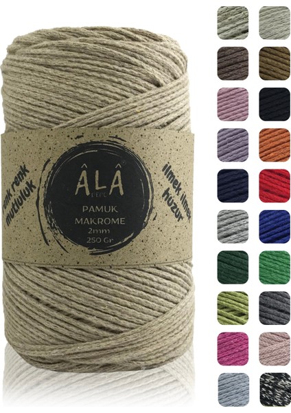 Pamuk Makrome Ipi 2mm Cotton Zincir Makrome Çanta Ipi Supla Ipi Koton Ip 250 Gram Koyu Bej