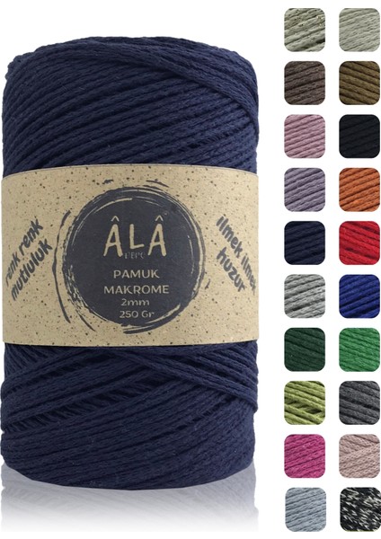 Pamuk Makrome Ipi 2mm Cotton Zincir Makrome Çanta Ipi Supla Ipi Koton Ip 250 Gram Lacivert