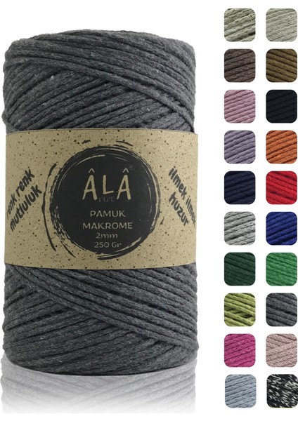 Pamuk Makrome Ipi 2mm Cotton Zincir Makrome Çanta Ipi Supla Ipi Koton Ip 250 Gram Antrasit