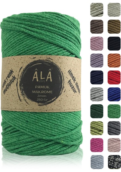 Koton Pamuk Makrome Ipi 2mm Cotton Zincir Makrome Çanta Ipi Supla Ipi Koton Ip 250 Gram Benetton Yeşil Renk Tek Ebat Beden