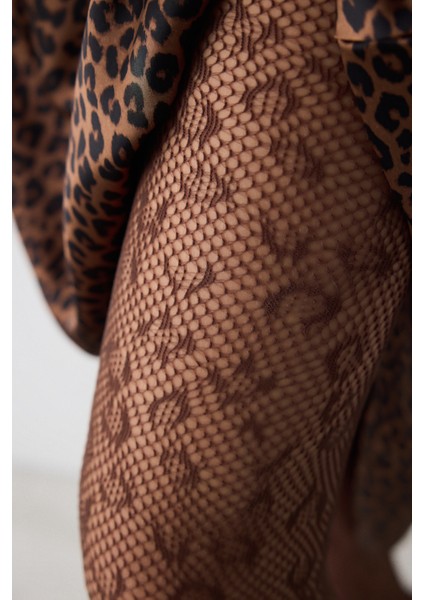 Leopard File Kahverengi Külotlu Çorap
