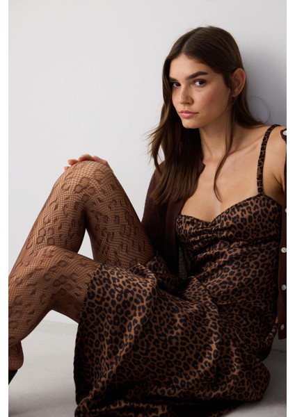 Leopard File Kahverengi Külotlu Çorap