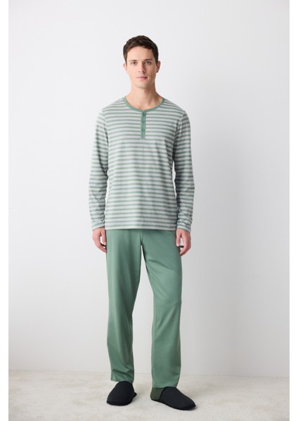 Green Stripe Yeşil Pantolon Pijama Takımı