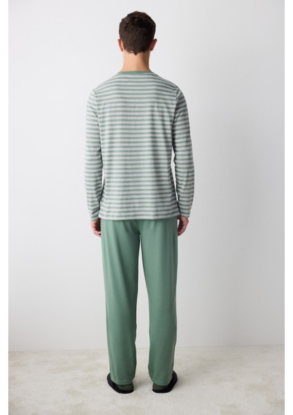 Green Stripe Yeşil Pantolon Pijama Takımı