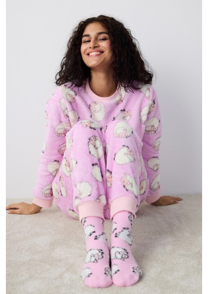 Cute Sheeps Lila Pantolon Pijama Takımı