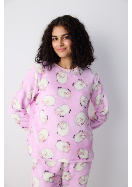 Cute Sheeps Lila Pantolon Pijama Takımı