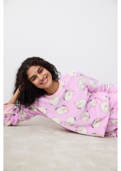 Cute Sheeps Lila Pantolon Pijama Takımı