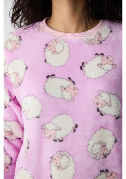 Cute Sheeps Lila Pantolon Pijama Takımı