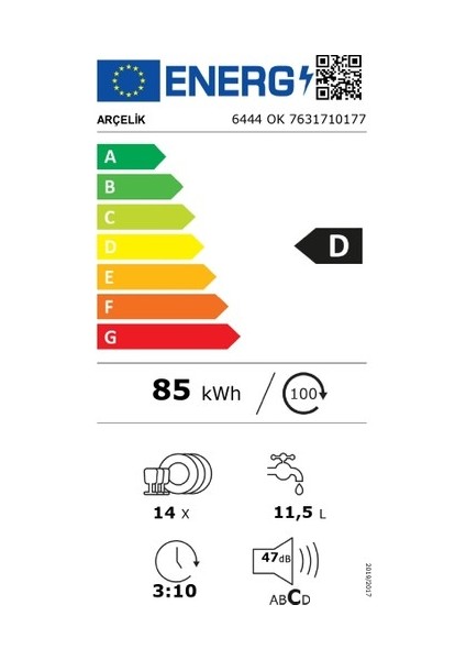 6444 Ok D Enerji Sınıfı 4 Programlı Bulaşık Makinesi