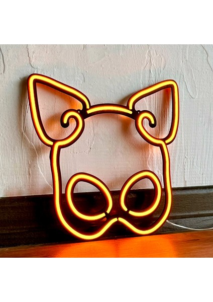 Tol Camp Latex Mask Neon LED Tabela - Modern Şık Metal Üzerine Neon Lamba Dekoru, Turuncu | 30 cm x 28 cm