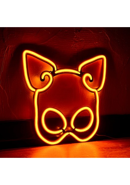 Tol Camp Latex Mask Neon LED Tabela - Modern Şık Metal Üzerine Neon Lamba Dekoru, Turuncu | 30 cm x 28 cm