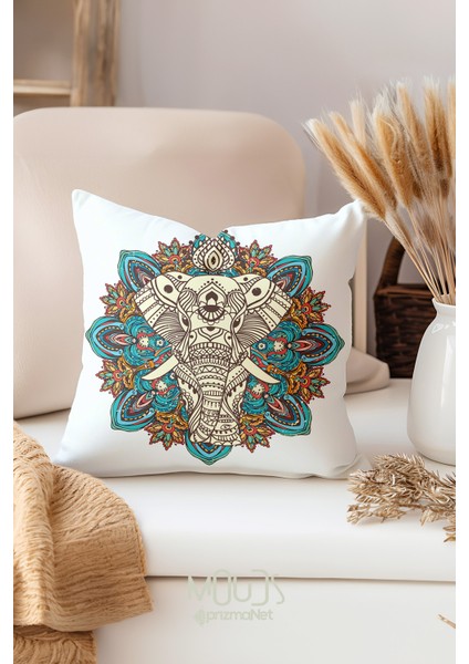 Çift Tarafı Baskılı Elephant Mandala Desenli Tekli Süet Kırlent Kılıfı fiyatları