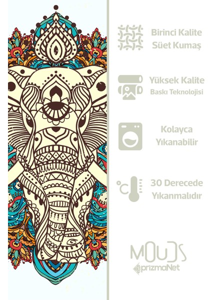 Çift Tarafı Baskılı Elephant Mandala Desenli Tekli Süet Kırlent Kılıfı modelleri