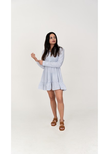 Hera Gömlek Elbise Çizgili Grey-Blue