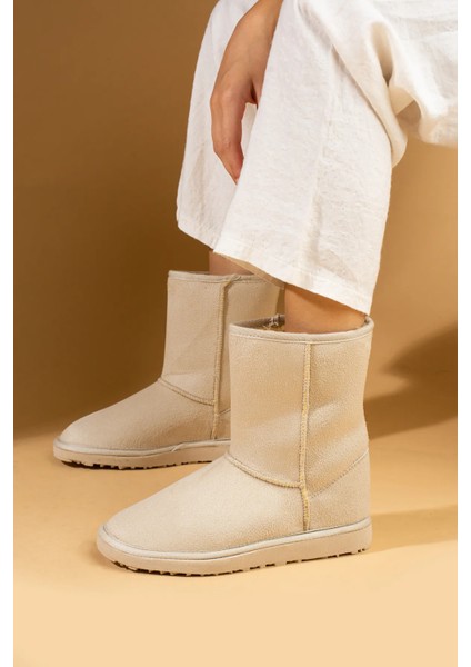 Kadın Bej Süet Uzun Bot Içi Tüylü Düz Rahat Taban Ayakkabı modelleri