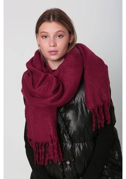 Püsküllü Buklet Atkı Şal 40X210 cm 1257 Bordo fiyatları