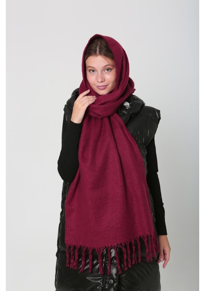 Püsküllü Buklet Atkı Şal 40X210 cm 1257 Bordo modelleri