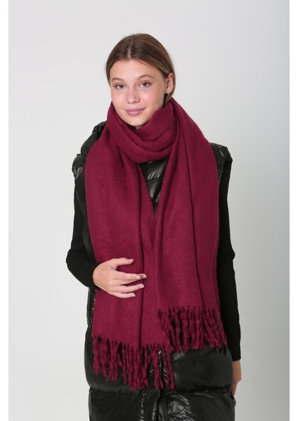 Püsküllü Buklet Atkı Şal 40X210 cm 1257 Bordo fırsatları