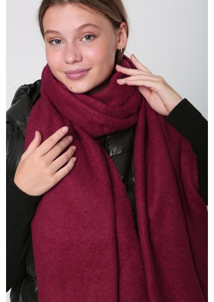Püsküllü Buklet Atkı Şal 40X210 cm 1257 Bordo indirimleri