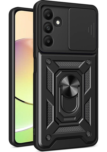 Galaxy A15 Kılıf Magnetik Standlı Kamera Korumalı Zore Sürgülü Vega Kapak-Siyah