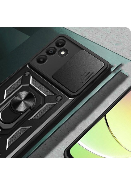 Galaxy A15 Kılıf Magnetik Standlı Kamera Korumalı Zore Sürgülü Vega Kapak-Siyah