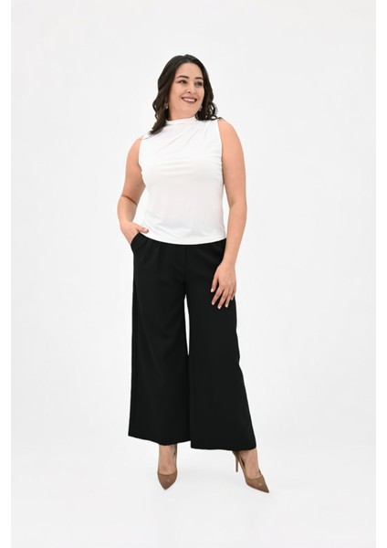 Kadın Büyük Beden Drape Detaylı Dik Yaka Bluz 1851-25