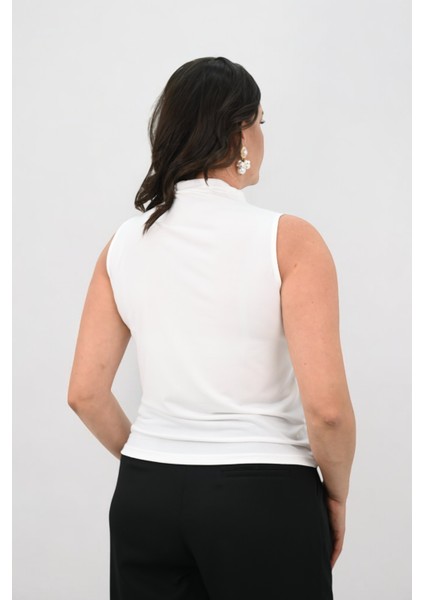 Kadın Büyük Beden Drape Detaylı Dik Yaka Bluz 1851-25