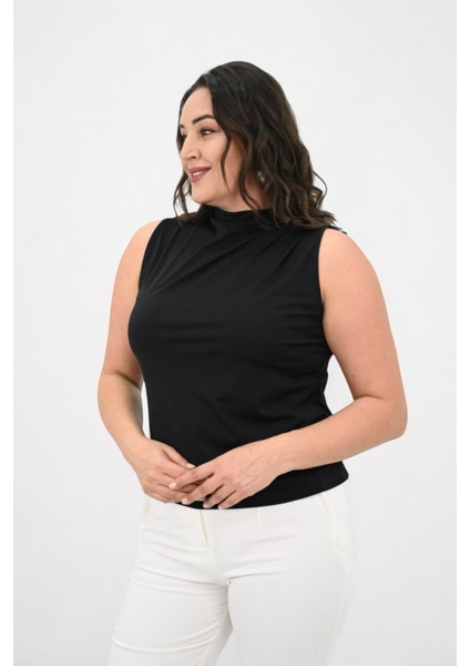 Kadın Büyük Beden Drape Detaylı Dik Yaka Bluz 1851-25 modelleri