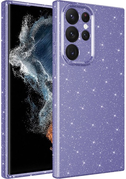 Galaxy S22 Ultra Kılıf Kamera Korumalı Simli Lüks Zore Koton Kapak-Mor